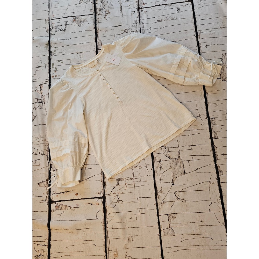 Nation LTD Dixie Poplin Henley Top Off White Large NEW